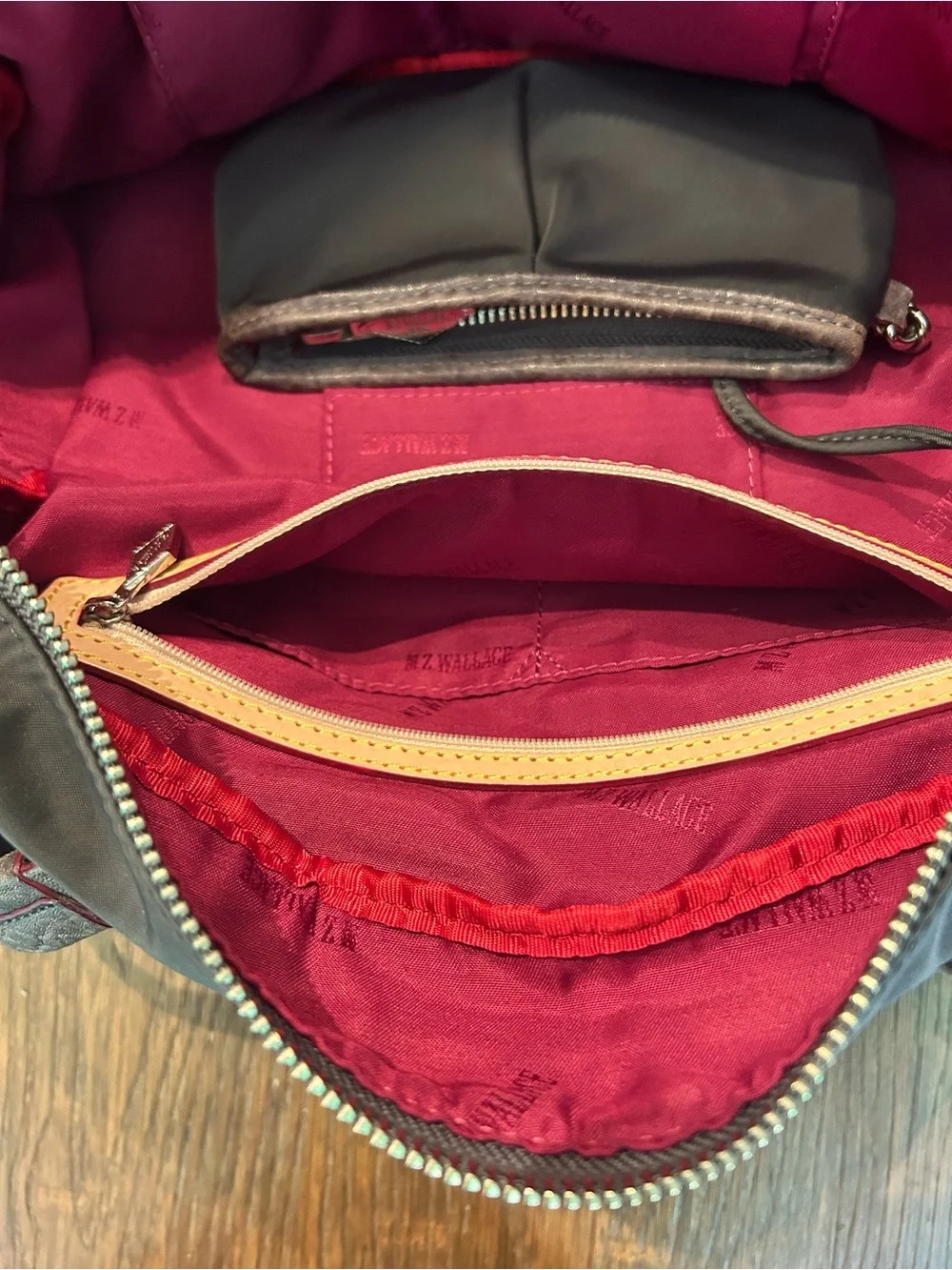 MZ Wallace Charcoal Nylon Shoulder Bag with Dual Front Pockets